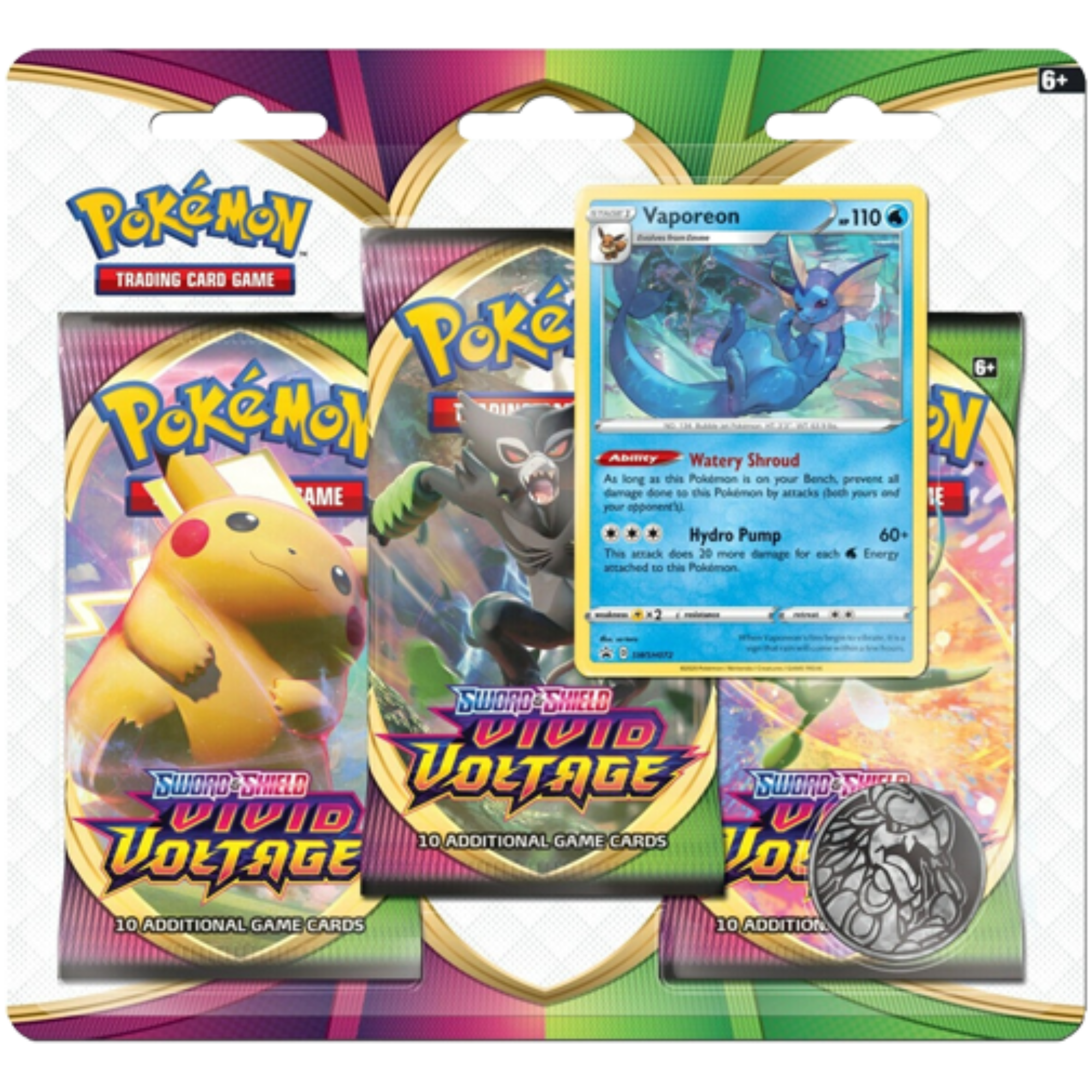 Vivid Voltage 3-Pack Blister - Vaporeon ( Sword & Shield ) Pokemon TCG
