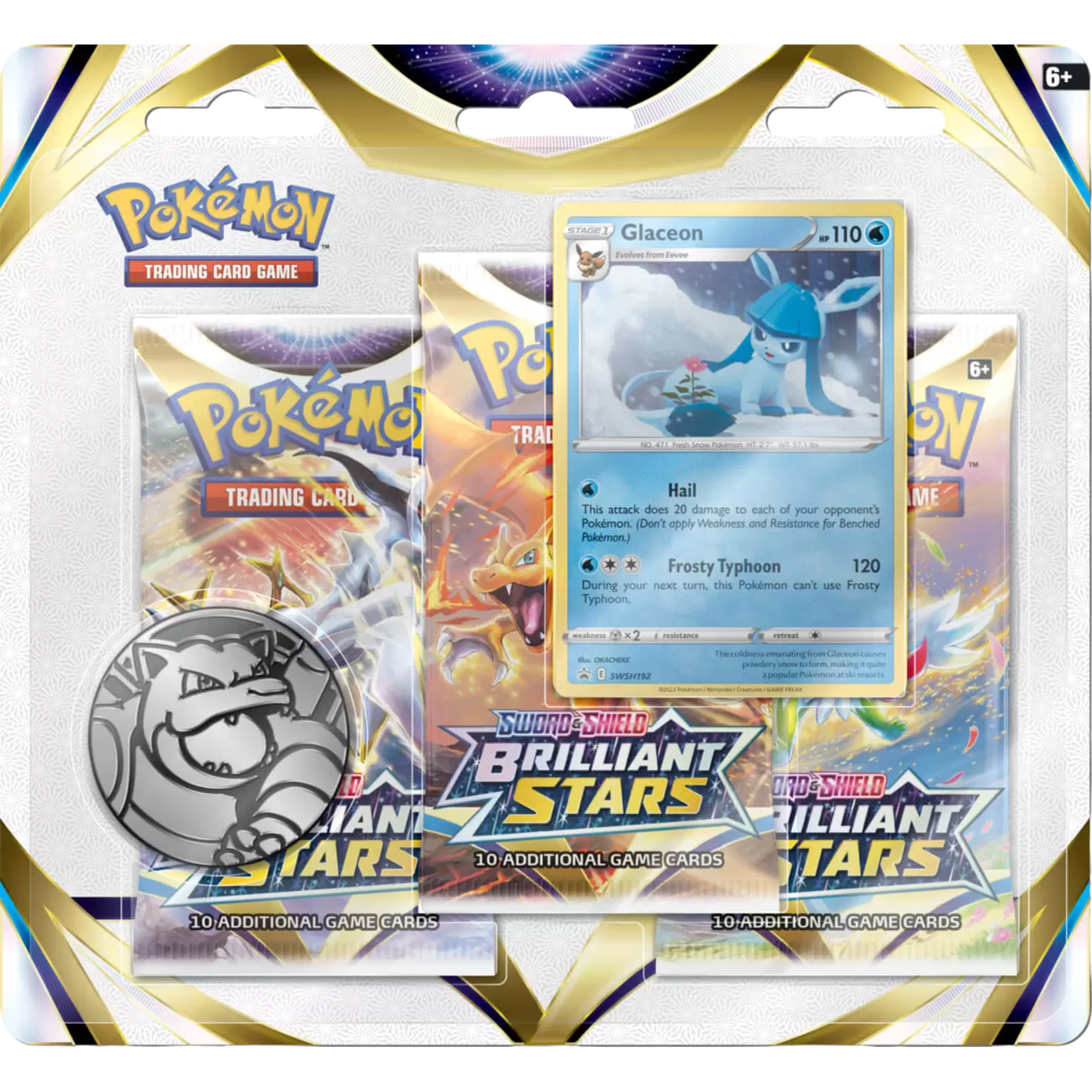 Brilliant Stars 3-Pack Blister - Glaceon ( Sword & Shield ) Pokemon TCG