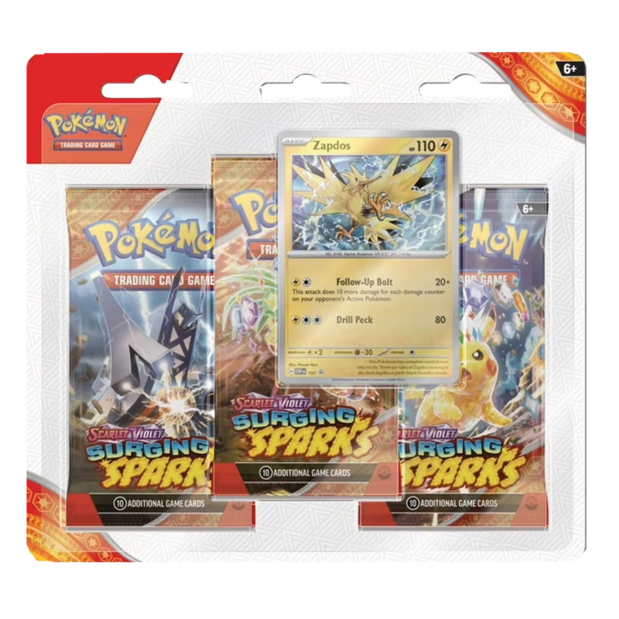 Surging Sparks 3-Pack Blister - Zapdos ( Scarlet & Violet ) Pokemon TCG