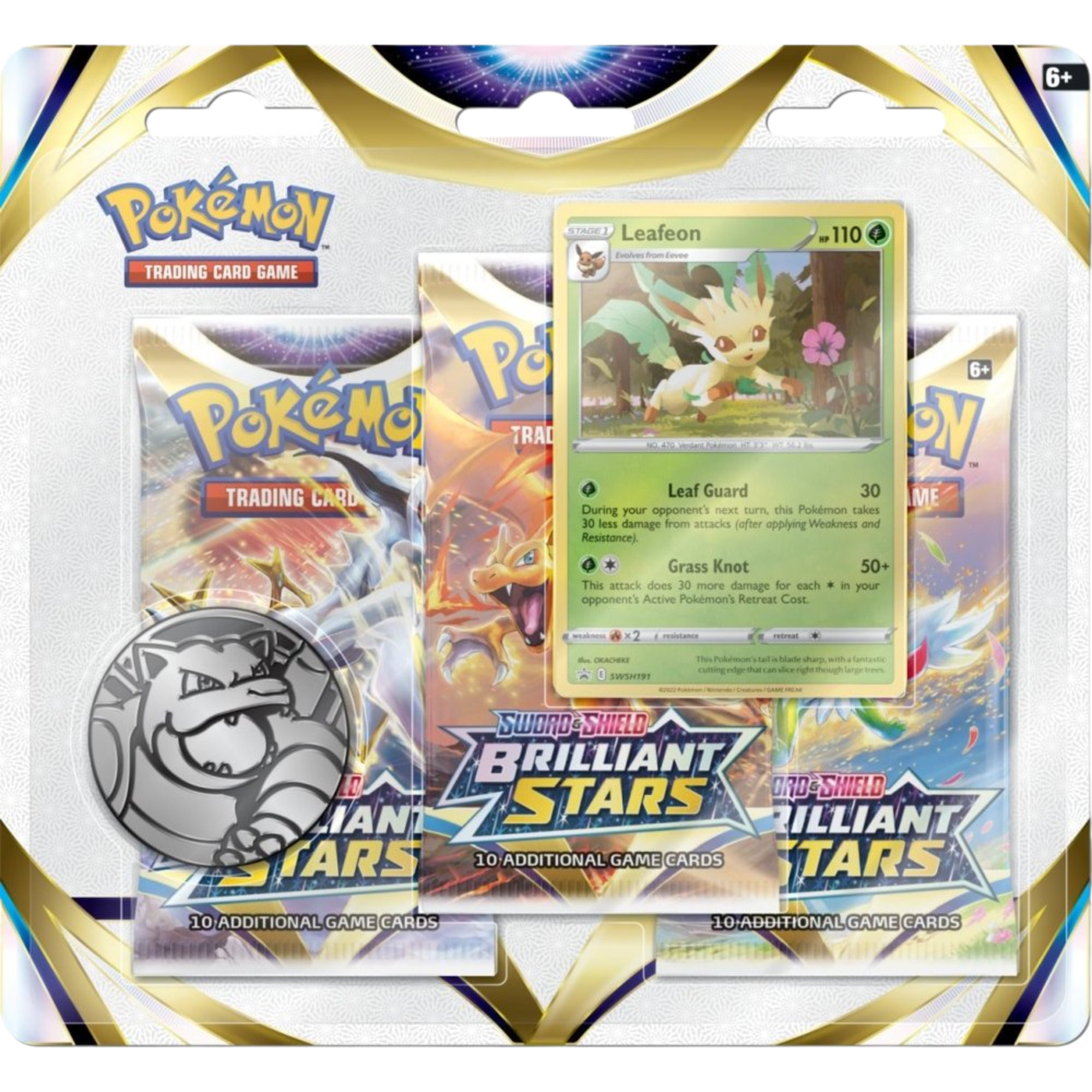 Brilliant Stars 3-Pack Blister - Leafeon ( Sword & Shield ) Pokemon TCG
