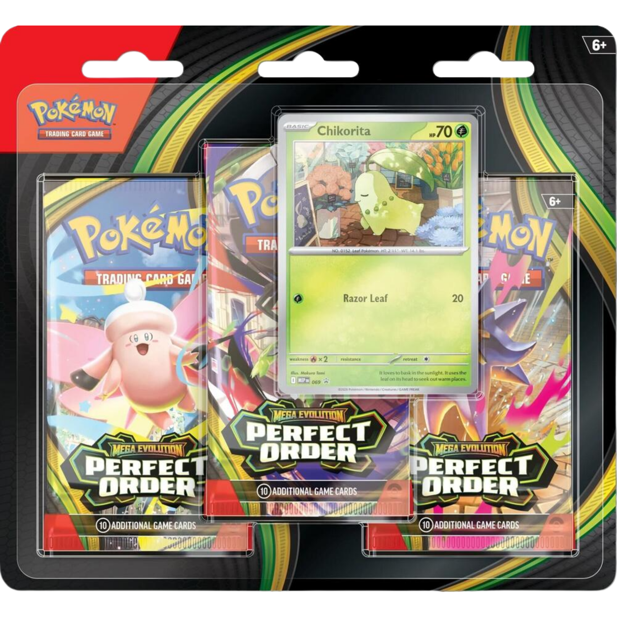 Perfect Order 3-Pack Blister - Chikorita ( Mega Evolution ) Pokemon TCG