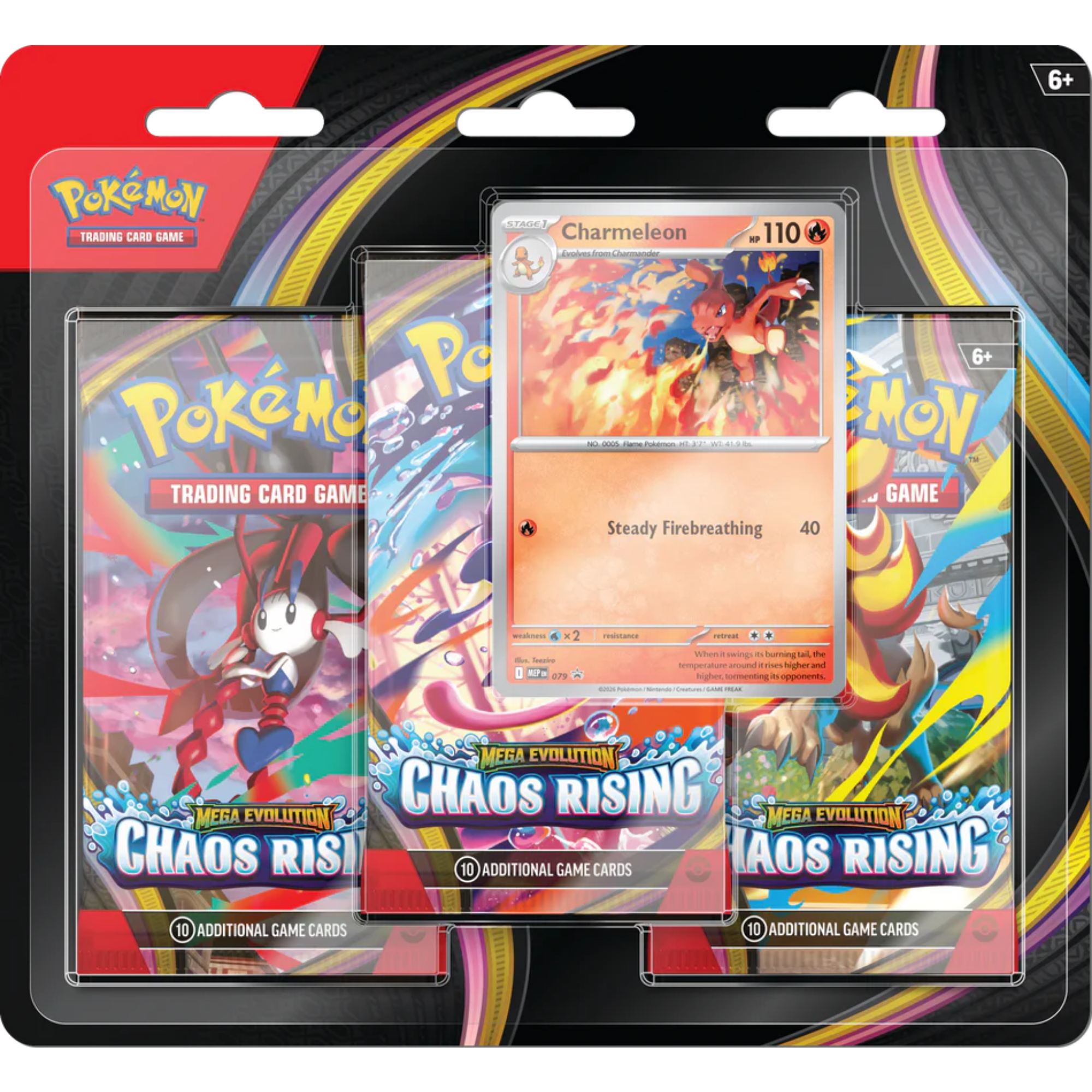 Chaos Rising 3 Pack Blister - Charmeleon ( Mega Evolution ) Pokemon TCG