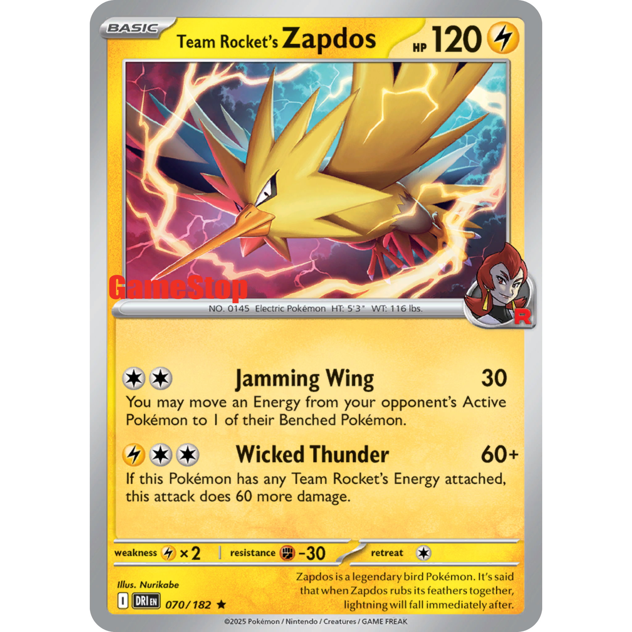 Team Rocket's Zapdos 0701/182 - Gamestop Stamped (Sealed) [SV - Destined Rivals]