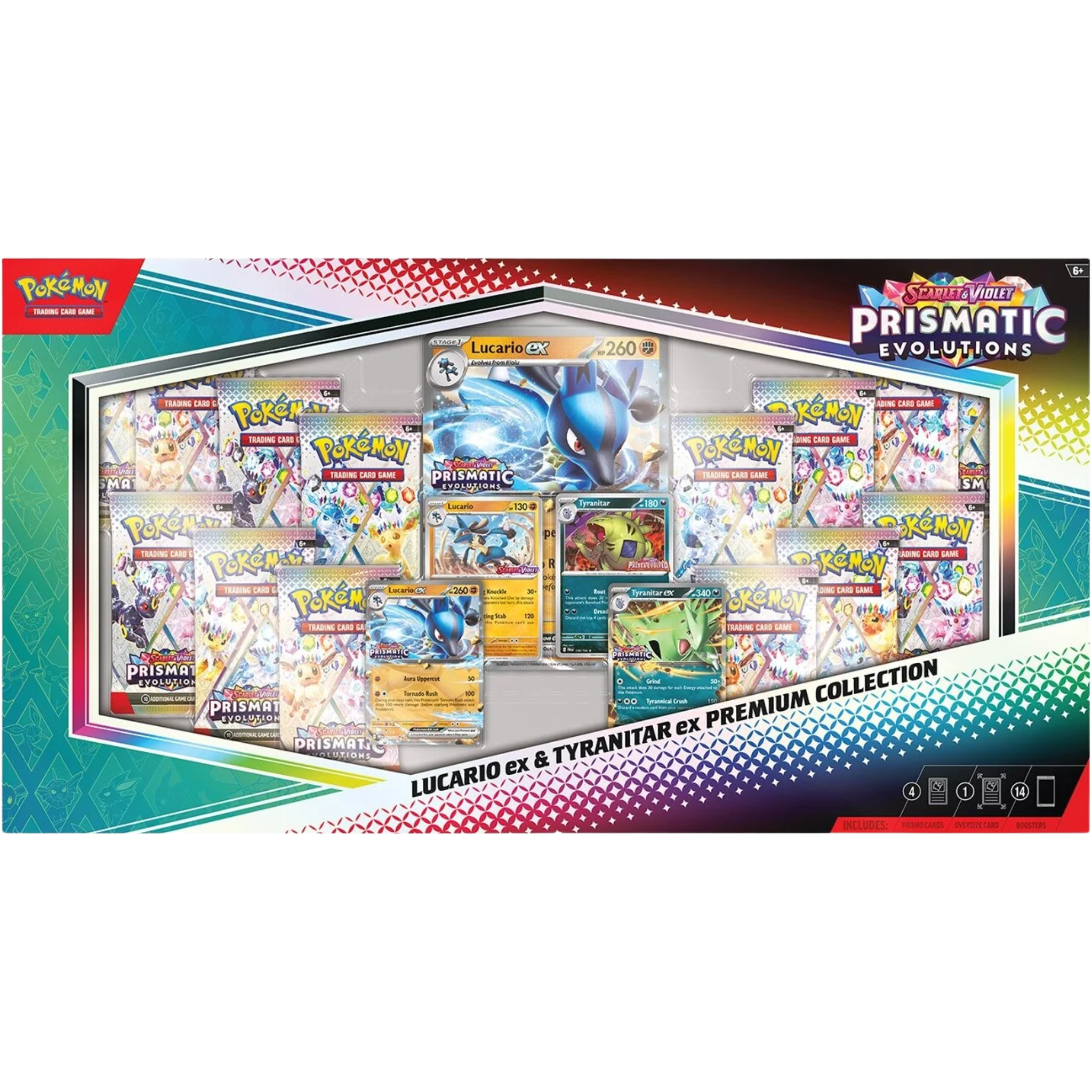 Prismatic Evolutions Lucario ex & Tyranitar ex Premium Collection ( Scarlet & Violet ) Pokemon TCG